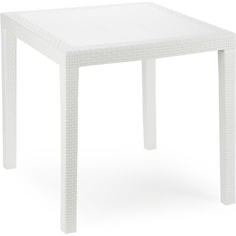Tavolo bianco effetto rattan in polipropilene 79x79x72 cm (1/6)