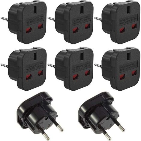 8Pcs Prise Anglaise Adaptateur Francais/Europe, Adaptateur Voyage Prise UK vers EU, Adaptateur Prise UK 3 Broches vers Europe/Francais 2 Broches, Voyage Accessoires (1/4)