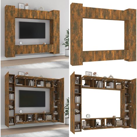 8-tlg. TV-Schrank-Set Räuchereiche Holzwerkstoff - TV-Schrank - Holzwerkstoff - Fernsehtisch - Wohnzimmermöbel - Wandmontage - Home & Living (1/5)