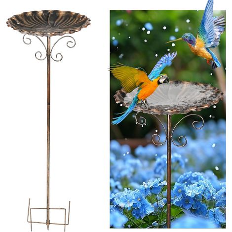Baignoire pour oiseaux de jardin, 76,2 cm de haut, 25,4 cm de diamètre, style vintage, mangeoire autoportante. (1/5)