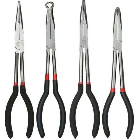 Pince et tenaille Ensemble de pinces à bec effilé de 11 pouces/28 cm, lot de 4 pinces à long bec, pinces à long bec droit, pinces à 45 degrés, pinces à aiguille à 90 degrés et pinces circulaires à lon