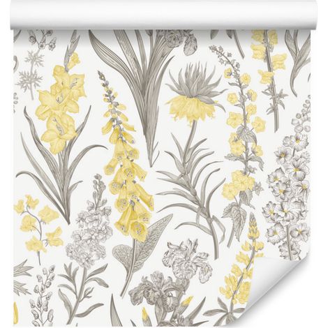 Precioso papel pintado vintage con flores para salón y dormitorio, 50x1000 cm. (1/5)