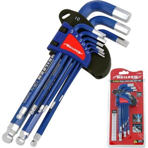 Neilsen 9pc Long Hex Key Set Metric Ball End L Keys Vanadium Steel Tool Kit (1/2)