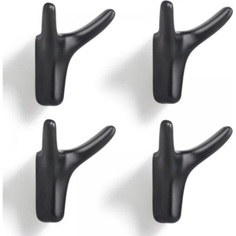 Lot de 4 supports muraux à double crochet, en alliage de zinc robuste, pour entrée, chambre, salon, cuisine (noir mat) (1/5)