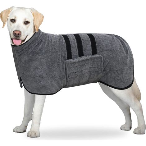 LaBlanc - Albornoz de microfibra para perros, extraabsorbente y de secado rápido, con cierre de velcro y banda retráctil ajustable, para perros grandes, medianos y pequeños, talla XL (1/5)