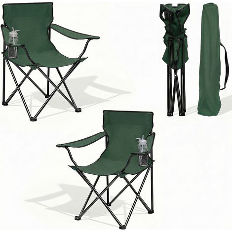 Chaise de Jardin Pliable – Capacité 140 kg, Tissu Oxford 600D. Porte-Gobelet, Sac Transport Inclus. Modèle (Vert Fougère  2 pcs). (1/5)