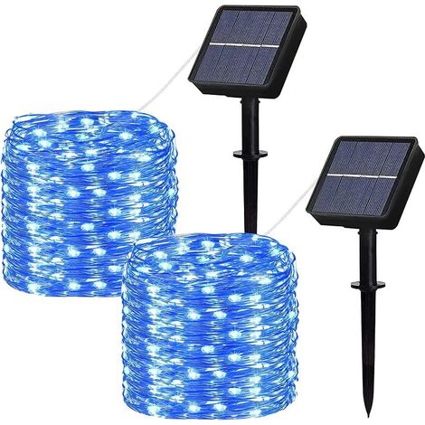 [Set of 2] Solar String Lights Outdoor, 100 LED 12m Waterproof Guinguette Garland 8 Modes Decoration Light for Garden Yard Patio Home Christmas Wedding Party (Blue) (1/5)