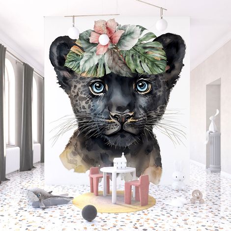 Papier peint panoramique Enfants - Petite Panthère Noire - 130 cm x 84 cm (1/3)