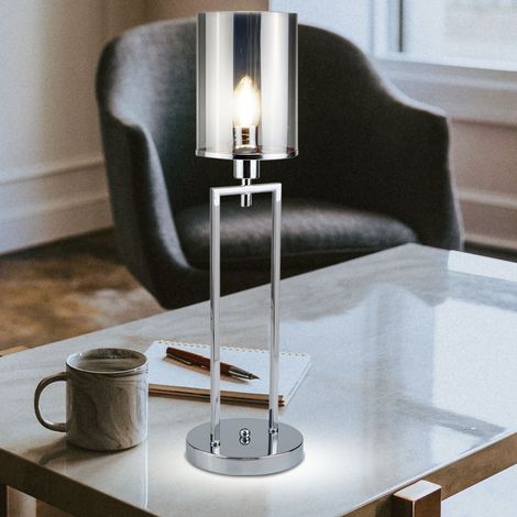 Lampe de table lampe sur pied en verre chromé liseuse câble d'éclairage interrupteur projecteur (1/5)