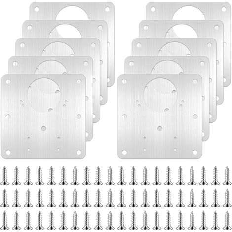 10 Pcs Plaque Reparation Charniere Porte d'Armoire, 60 Vis, 9x9cm (1/5)