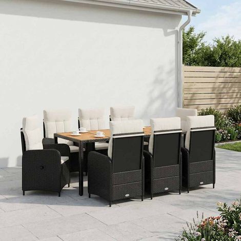 vidaXL Ensemble de repas extérieur 9 pc Noir et blanc crème (1/5)