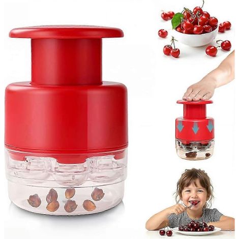 éplucheurs et videurs d'alimentsÉvideur à cerises 7 en 1 en acier inoxydable avec protection anti-éclaboussures, évideur à cerises et fruits à bouton-poussoir unique, rouge-7 (1/4)