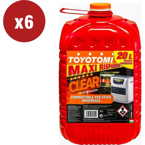 6 taniche da 20 litri di combustibile liquido "toyotomi clear" - totale di 120 litri