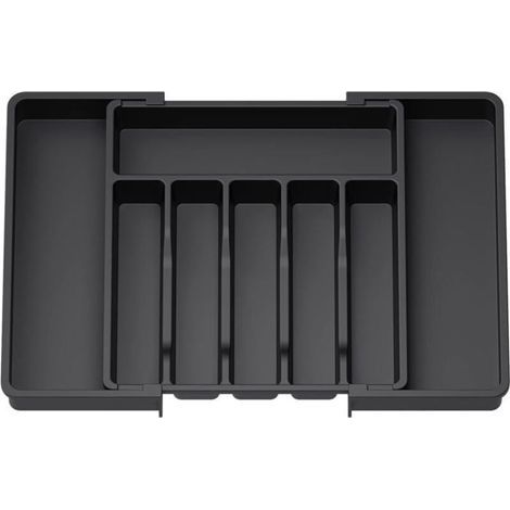 Range Couverts Plateau d'Ustensiles Extensible de Tiroir Organisateur de Tiroir Réglable pour la Cuisine Cuillères Fourchettes Noir (1/5)