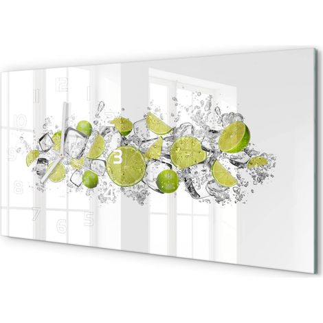 Grande Horloge Murale 60x30 cm Design Panoramique Verre Silencieux pour Salon Glaçons au citron vert (1/5)