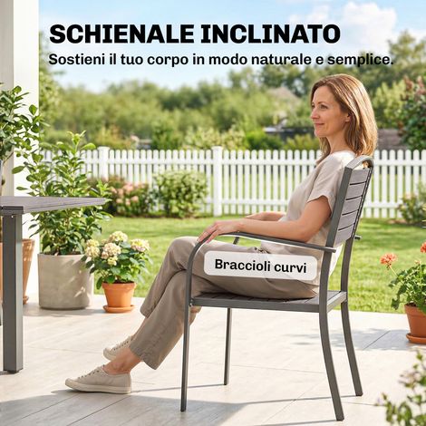 Table de terrasse extensible 9 places, aluminium gris, avec 8 chaises grises assorties