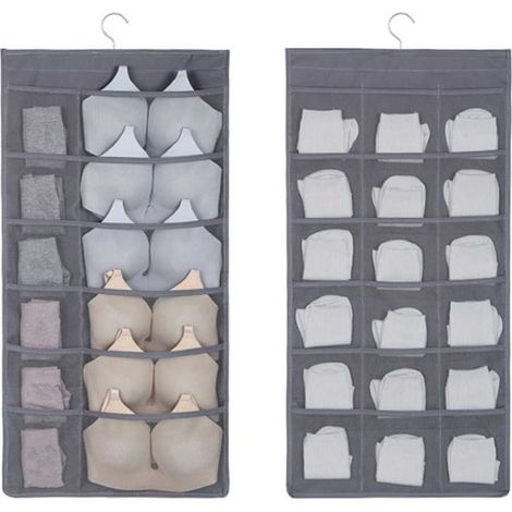 Filiyano-Rangement pour sous-vêtements à 30 compartiments - Gris - À suspendre à une porte ou à ranger dans une armoire (1/3)