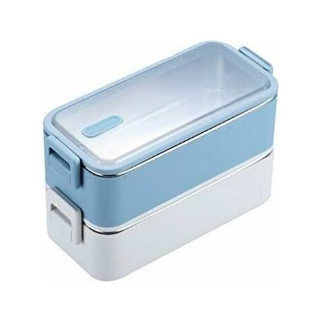 Boîte à déjeuner 1100ml double couche en acier inoxydable, boîte à déjeuner pour four à micro-ondes, boîte de rangement pour étudiants à micro-ondes(bleu) (1/5)
