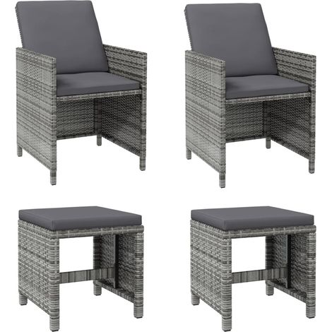 Maison Exclusive - 4-tlg. Gartenstuhl und Hocker Set Poly Rattan
