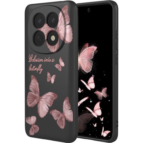 Coque Silicone Liquide pour Xiaomi Redmi Note 15 5G(4G)/Poco M8 5G, Très Mince Soyeux Douce TPU Bumper Antichoc Housse, Mignon Animé Imprimé Coeur Motif Fille Mode Étui - HuDie (1/5)