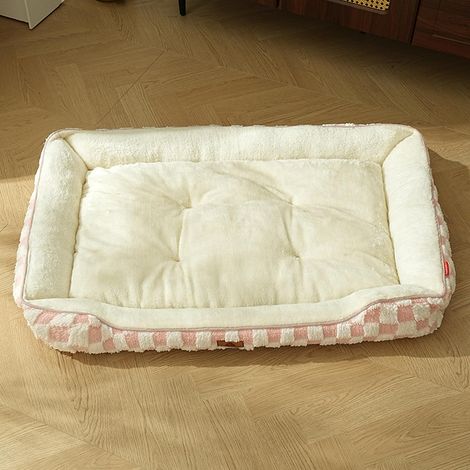 Cuccia Ortopedica per Cani – 70x50x12 cm, fino a 17 kg – Base Antiscivolo e Imbottitura in Cotone PP – Velluto Plush Rosa Ciliegia – Design Elegante per Soggiorno e Camera (1/4)