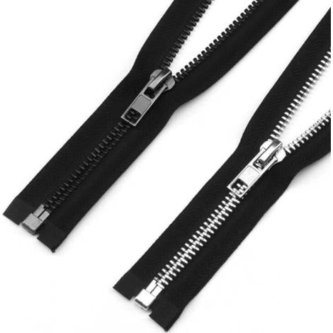 Fermeture éclair métallique séparable de 40 cm, curseur métallique noir pour vestes, lot de 2 (1/4)