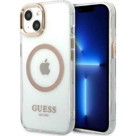 Guess GUHMP13MHTRMD Custodia rigida oro/oro per iPhone 13/14/15 6.1 con profilo in metallo e MagSafe (1/5)
