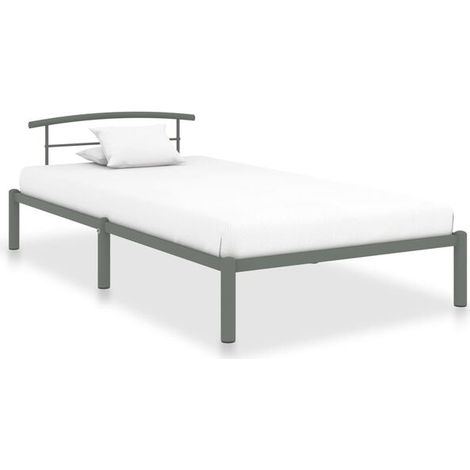 Cadre de lit (matelas non inclus), métal gris, 90 x 200 cm (1/5)