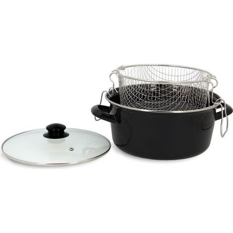Friteuse - MENASTYL - 3645580 - En acier émaillé - Noir - 26 cm - Avec couvercle et panier - Tous feux dont induction (1/5)