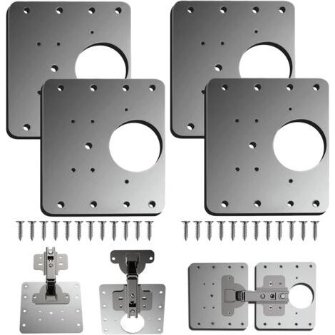 Plaque Reparation Charniere Porte d'armoire,4 Pièces plaque de réparation de charnière de porte de placard de cuisine avec trou, supports de fixation plats en acier inoxydable avec vis (1/5)