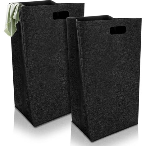 Narrow Laundry Basket, 60L Black Laundry Basket, Foldable Felt Laundry Basket for Laundry Room, Bedroom (1/3)