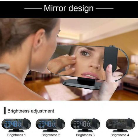 Réveil Électronique - Grand Écran LED - Projection Miroir - Radio FM - Capteur De Luminosité - Affichage Température Humidité - USB 5V - Noir - 1 Pièce (1/3)