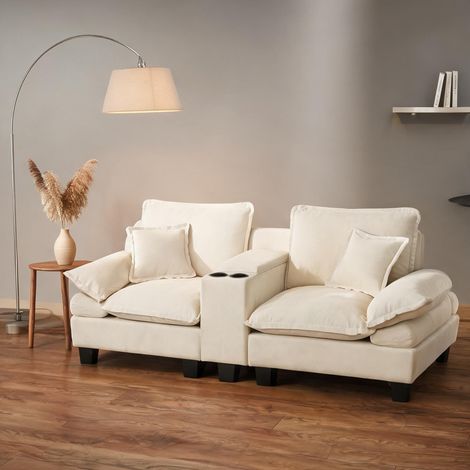 Canapé modulable en tissu beige 224 cm avec rangements (1/5)