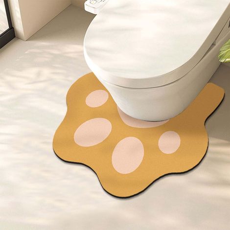 Tapis De Salle De Bains - Forme En U - Motif Pattes De Chat - Polyester Jaune - Non Glissant - Imperméable - 55 X 50 Cm - 1 Pièce (1/5)