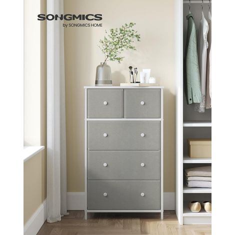 SONGMICS Cassettiera, Mobiletto con 5 Cassetti in Tessuto, Piano e Fronte in Truciolato, Credenza, Camera da Letto Soggiorno Ingresso Cameretta, Grigio Chiaro e Bianco (1/5)