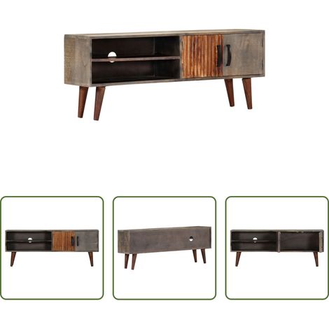 vidaXL Bois de manguier - Meuble TV Gris 130x30x46 cm Bois massif de manguier brut (1/5)