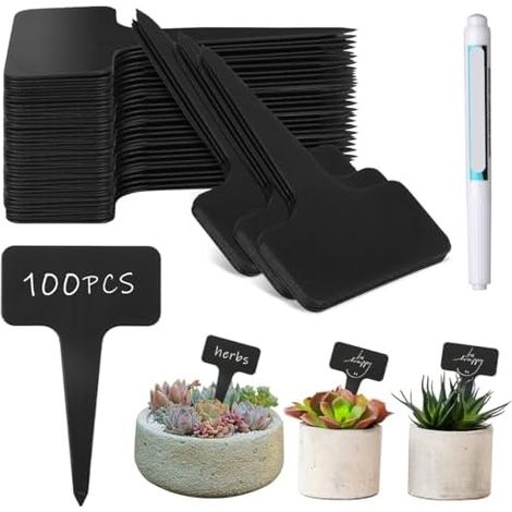 100 Pièces Étiquettes en Plastique de Type T, 10×6cm Etiquette Plante Imperméables, Jardin T-Type, Plantes Réutilisable Plantes, pour Fleur Légumes Graine Pépinière - (1/5)