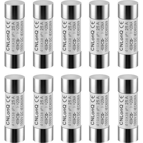 Fusible Solaire PV, 10 pièces Fusibles Photovoltaïque Fusible gPV Type Fusible Link HSPV-30 10x38mm pour Système Solaire Photovoltaïque 25A DC 1000V (1/5)