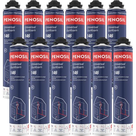 Penosil – Lot de 12 mousses polyuréthanes expansives 690ml – Pistolable – Isolation thermique et acoustique – Remplissage et étanchéité des joints
