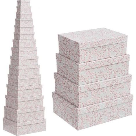 Boîte / caisse de rangement - JUANIO - Lot de 15 - Rose - Carton-tissu 2 mm - Empilables (1/4)