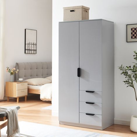 Kleiderschrank Eiselfing 176x80x52 cm 3 Schubladen Grau [en.casa]
