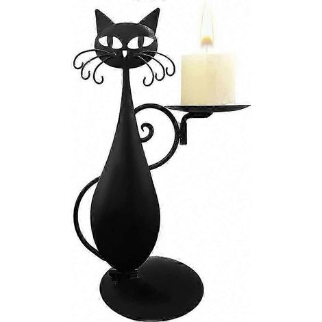 Bougeoir rustique en métal noir en forme de chat, centre de table, décoration intérieure (1 pièce) (1/2)