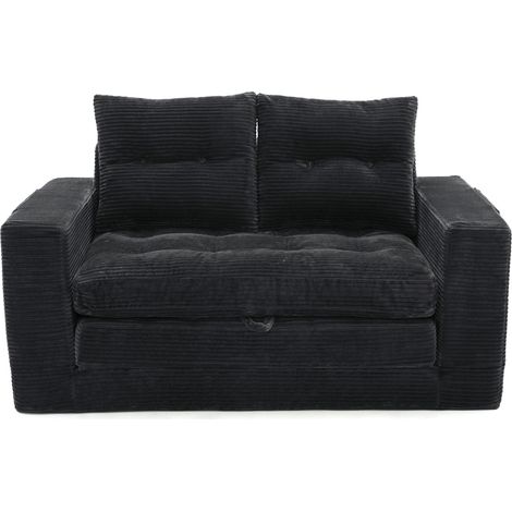 Sofá Cama de 2 Plazas, con Bolsillos Laterales y Reposabrazos Ancho, en Pana Negro (1/5)