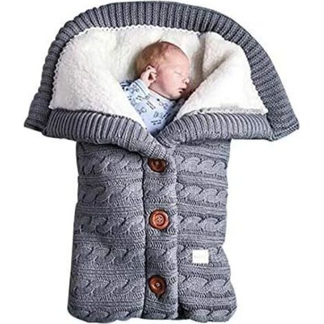 Nid d'ange tricoté XVX pour bébé - Convient de 0 à 12 mois - Gris(B)