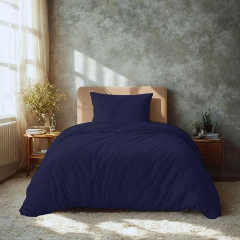 Literie Super Douce 2 pièces Housse de Couette 135x200 cm + taies d'oreiller 40x80 cm, 100% Microfibre brossée, Bleu (1/5)