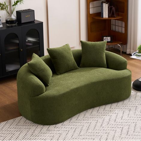Divano 2 posti 153x94x63 cm verde, modulare e curvo, in ciniglia, senza montaggio MEUBLIV (1/5)