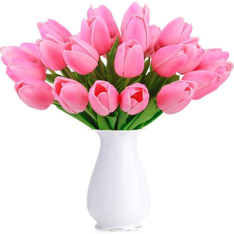 Tulipe Faux Real Touch Holland Artificielle Tulipe Mini Fleurs 24 Pcs pour Décor De Mariage Home Party DIY (Rose) (1/5)