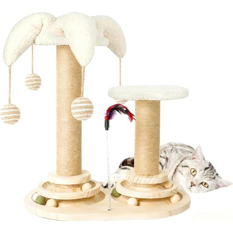 Interactive Cat Toy, 6-in-1 Cat Furniture, Suitable for Medium to Small Cats for Training, Equipped with Hanging Balls, Running Balls and a Jute Cat Scratching Board (White) (1/5)