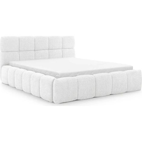 ELISE - Lit coffre tissu bouclette Blanc 200x200