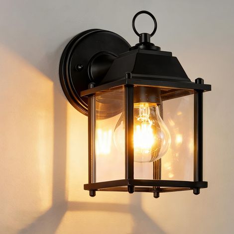 Applique Murale E27 Extérieure, Lampe Murale Imperméable IP44, Éclairage Mural pour Couloir Entrée Balcon, Aluminium, Noir(Ampoule non incluse) (1/5)